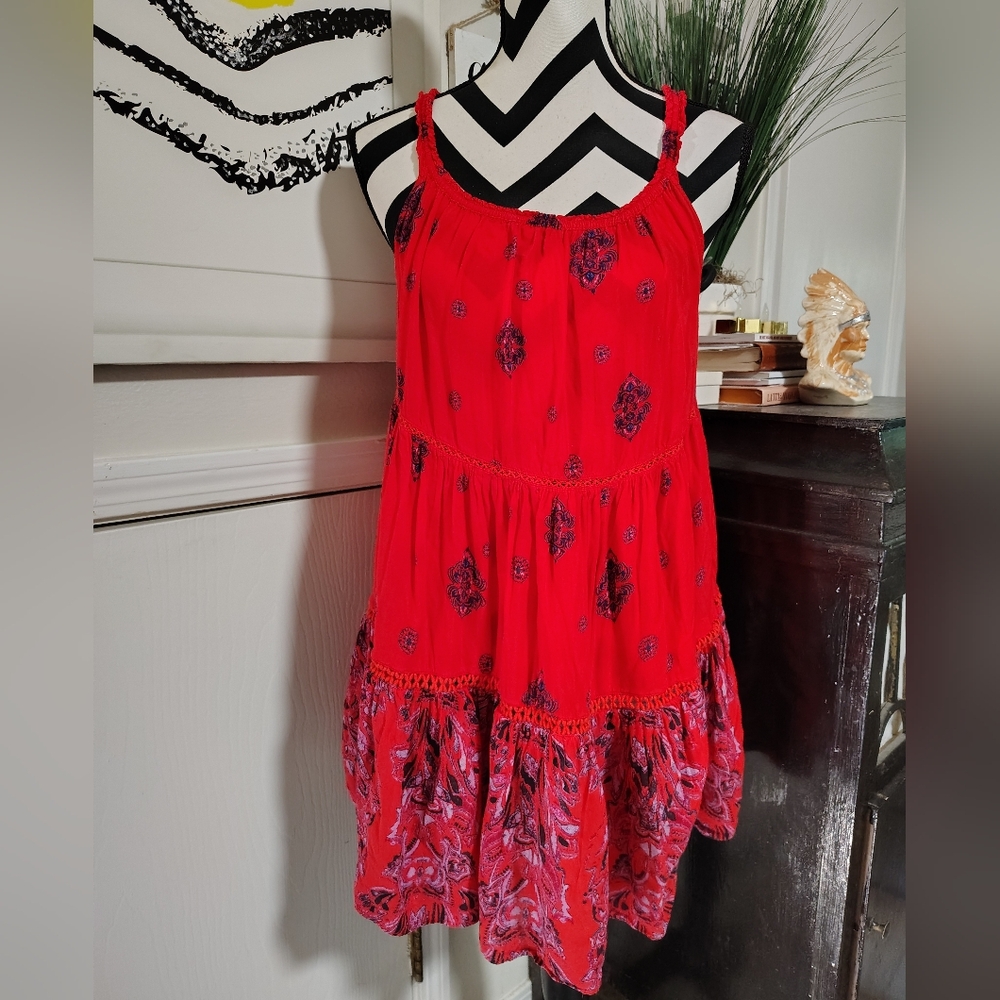 Intimately Free People Talk To Me Trapeze Mini Dress Red & Purple Women's Small - Picture 4 of 9